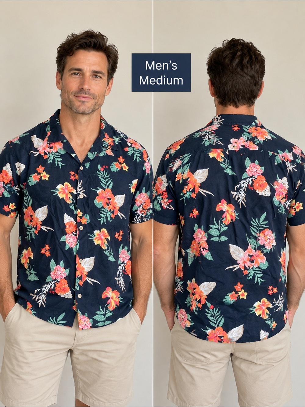 Bluenotes Navy Floral Short-Sleeve Button-Down Shirt